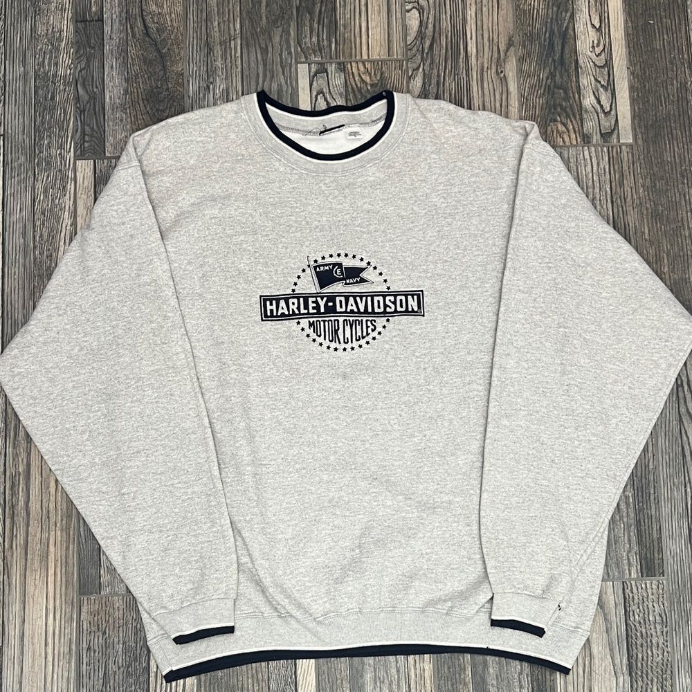 🔥🔥 Vintage HARLEY DAVIDSON Motorcycles Army/Navy embroidered Crewneck Sweatshi